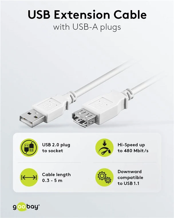USB-A-Verlängerung, 0,6 m, weiß