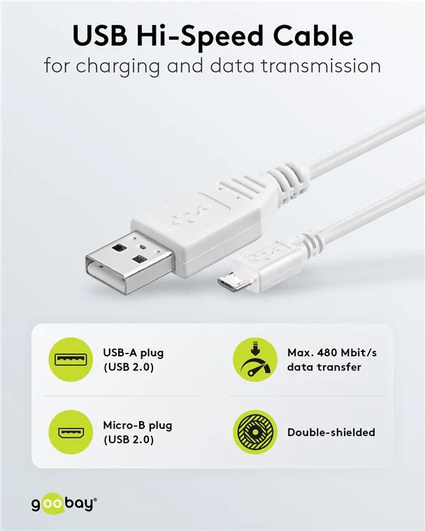 USB-A-auf-Micro-B-Kabel, 0,3 m, weiß