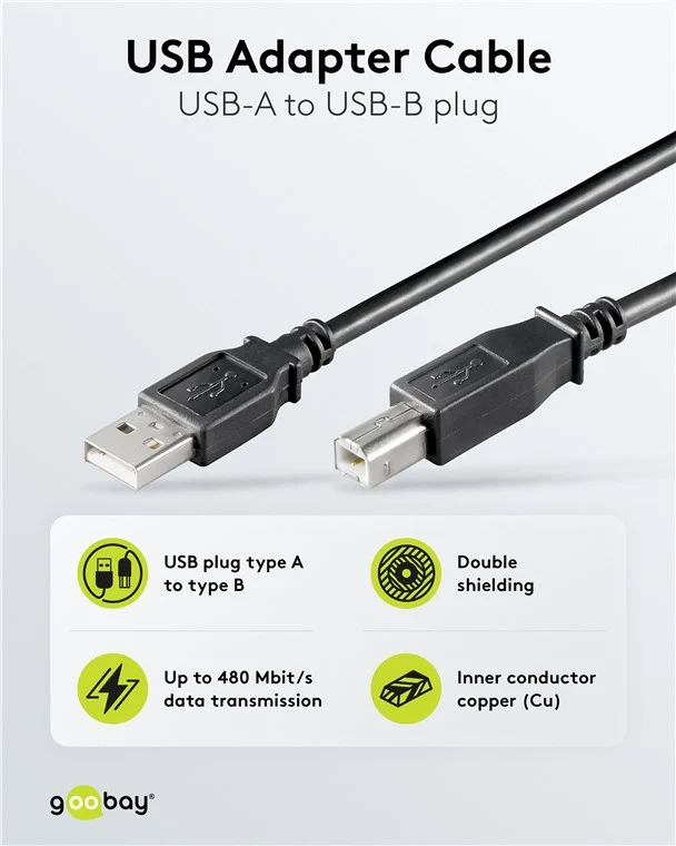 USB-A-auf-USB-B-Kabel, 1 m, schwarz