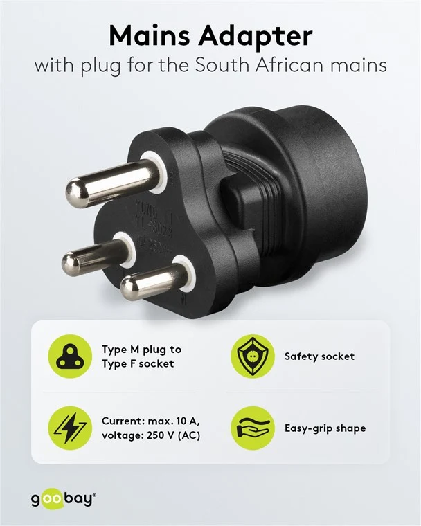 Reiseadapter Europa auf Südafrika, schwarz