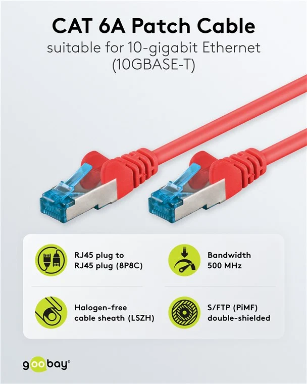CAT 6A Patchkabel, S/FTP (PiMF), rot