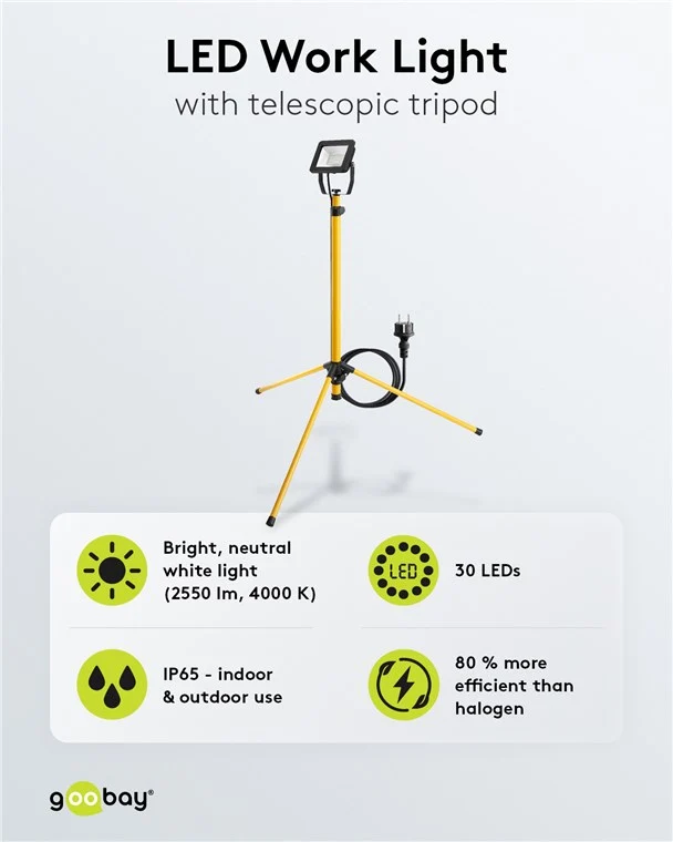 LED-Baustrahler mit Teleskopstativ, 30 W
