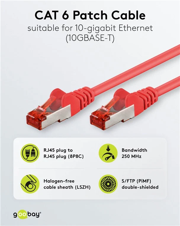 CAT 6 Patchkabel, S/FTP (PiMF), rot
