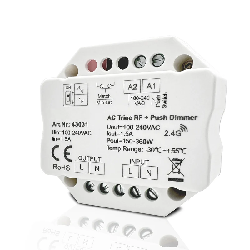 LED Dimmer 1-200 W 230V Universal Tast Dimmer Unterputz Dose 60mm stufenlos