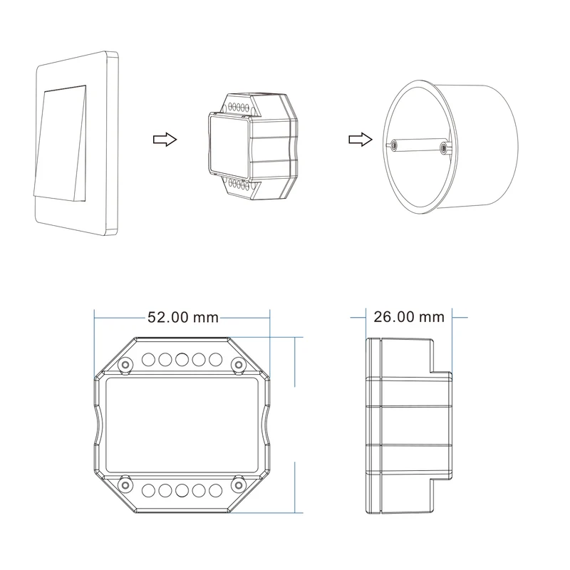 LED Dimmer 1-200 W 230V Universal Tast Dimmer Unterputz Dose 60mm stufenlos