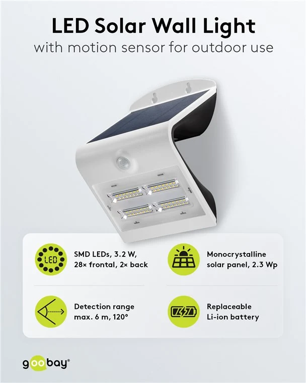 LED-Solar-Wandleuchte mit Bewegungsmelder, 3,2 W, weiß