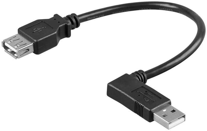 USB-A-Verlängerung 90°, 0,3 m, schwarz