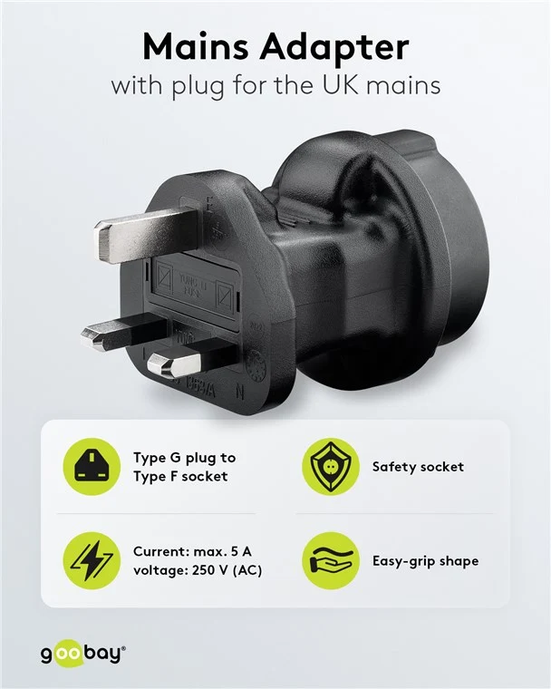 Reiseadapter Europa auf UK, schwarz