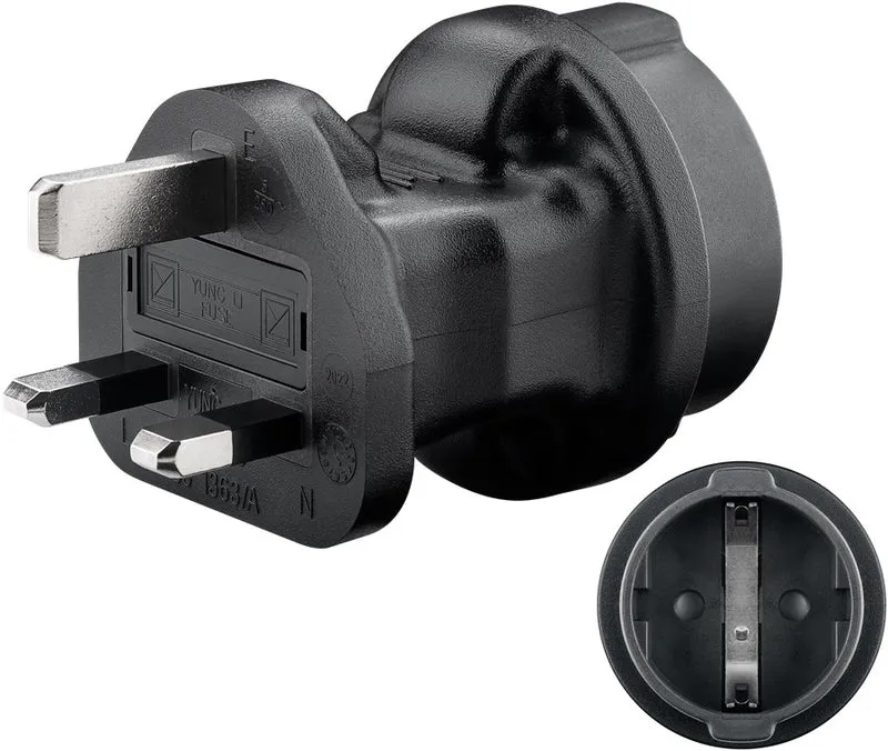 Reiseadapter Europa auf UK, schwarz