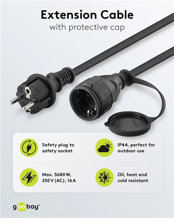 Netzkabel Outdoor, 5 m, schwarz, (3*1,5 mm²)