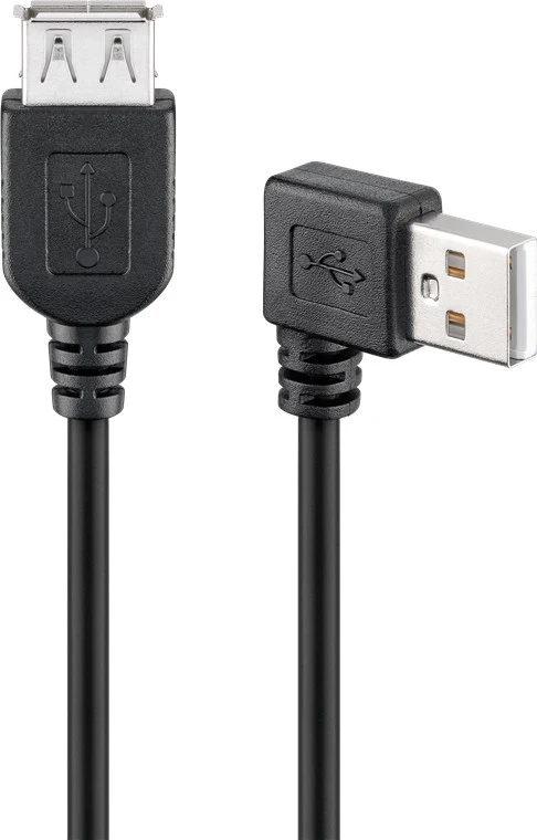 USB-A-Verlängerung 90°, 0,15 m, schwarz