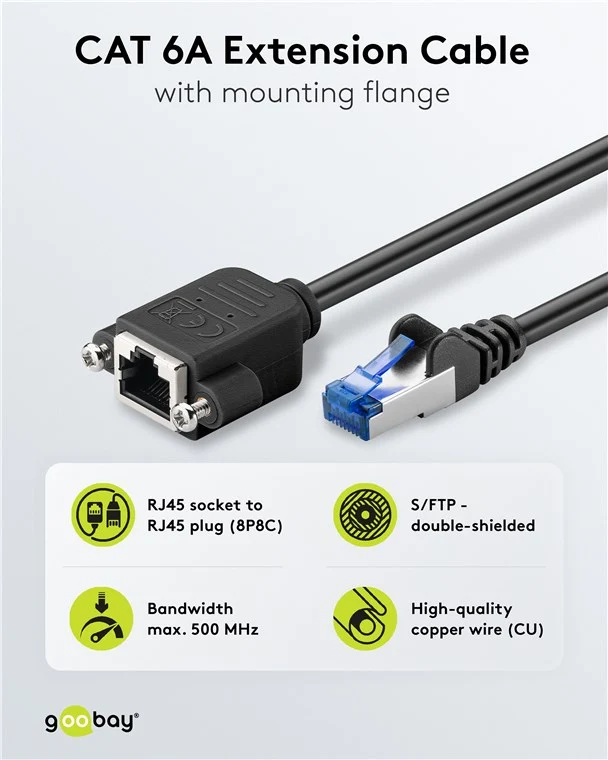 CAT 6A Verlängerungskabel, S/FTP (PiMF), schwarz