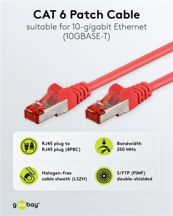 CAT 6 Patchkabel, S/FTP (PiMF), rot
