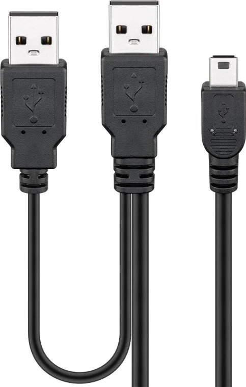 2in1-Kabel Mini-USB auf 2x USB-A, schwarz