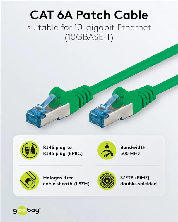 CAT 6A Patchkabel, S/FTP (PiMF), grün