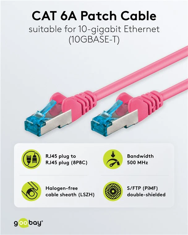 CAT 6A Patchkabel, S/FTP (PiMF), magenta