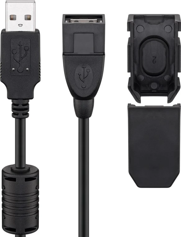 USB-A-Verlängerung mit Sicherungsclip, 2 m, schwarz