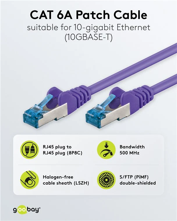 CAT 6A Patchkabel, S/FTP (PiMF), violett