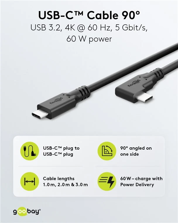 USB-C™-Kabel 90°, 2 m, schwarz