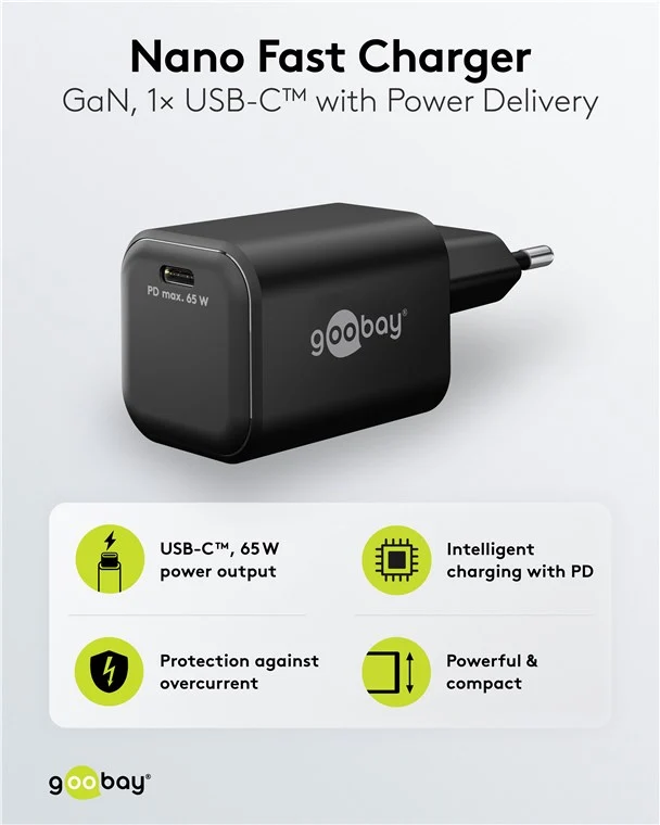 USB-C™ PD GaN Schnellladegerät Nano (65 W) schwarz