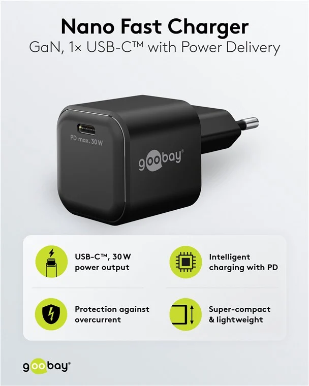 USB-C™ PD GaN Schnellladegerät Nano (30 W) schwarz
