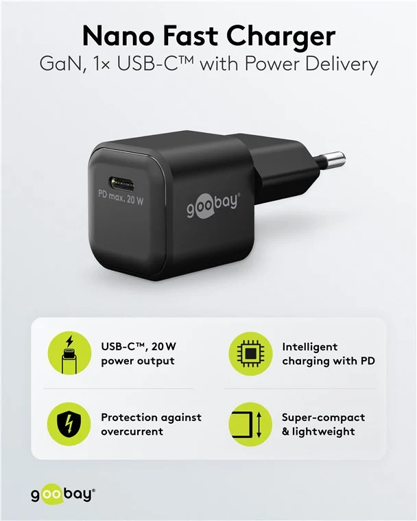 USB-C™ PD GaN Schnellladegerät Nano (20 W) schwarz