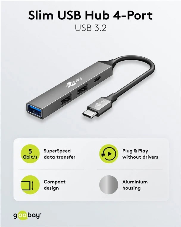 Slim 4-Port USB-Hub, USB-C™ auf USB-C™/USB-A, 5 Gbit/s