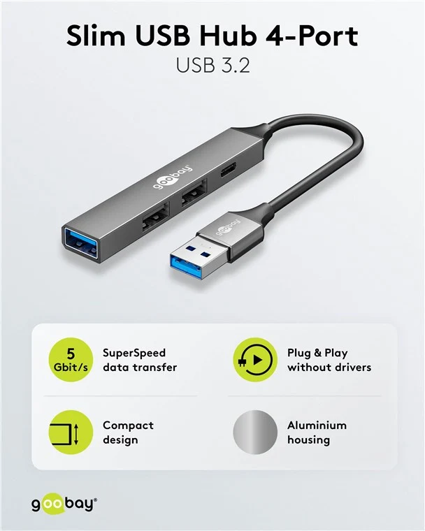 Slim 4-Port USB-Hub, USB-A auf USB-C™/USB-A, 5 Gbit/s