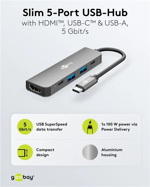 Slim 5-Port USB-Hub mit HDMI™, 5 Gbit/s