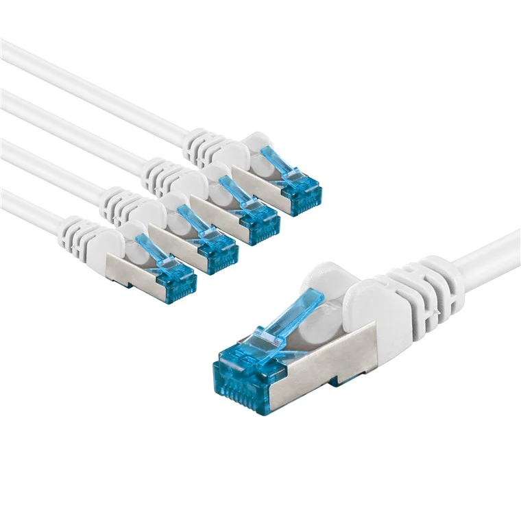 CAT 6A Patchkabel, S/FTP (PiMF), 3 m, weiß, 5er-Set