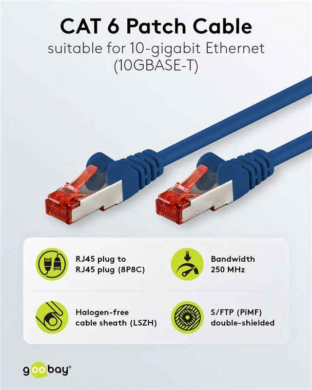 CAT 6 Patchkabel, S/FTP (PiMF), 5 m, blau, 5er-Set