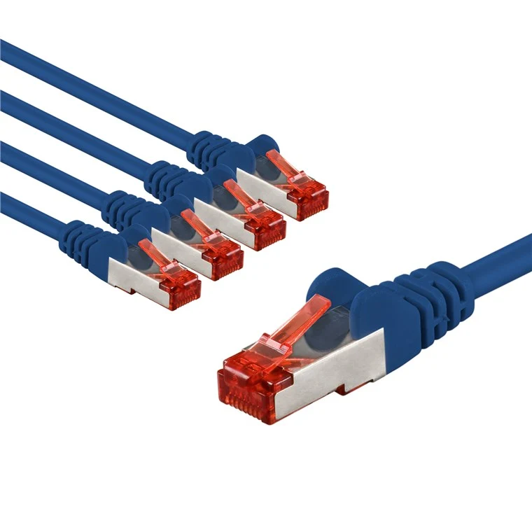 CAT 6 Patchkabel, S/FTP (PiMF), 3 m, blau, 5er-Set
