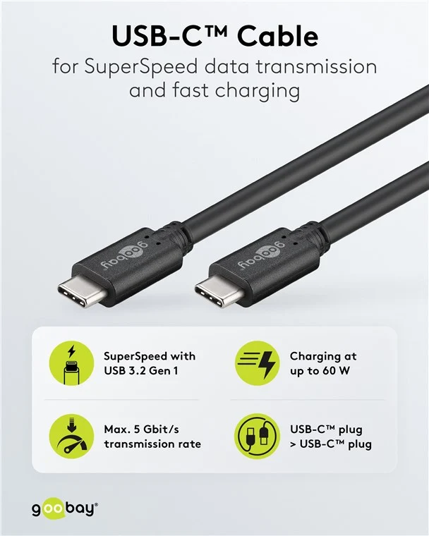 USB-C™-Kabel, 2 m, schwarz
