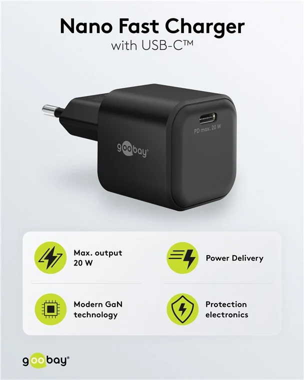 USB-C™ PD GaN Schnellladegerät Nano (20 W) schwarz