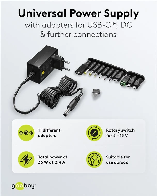 Universal-Netzteil (5 V - 15 V, max. 36 W / 2,4 A)