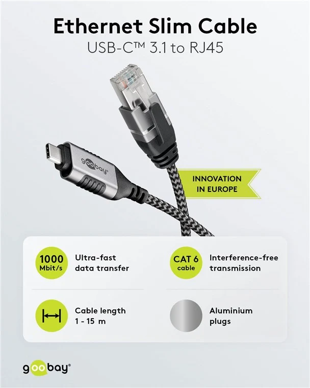 Ethernet-Kabel USB-C™ 3.1 auf RJ45, Slim, 10 m