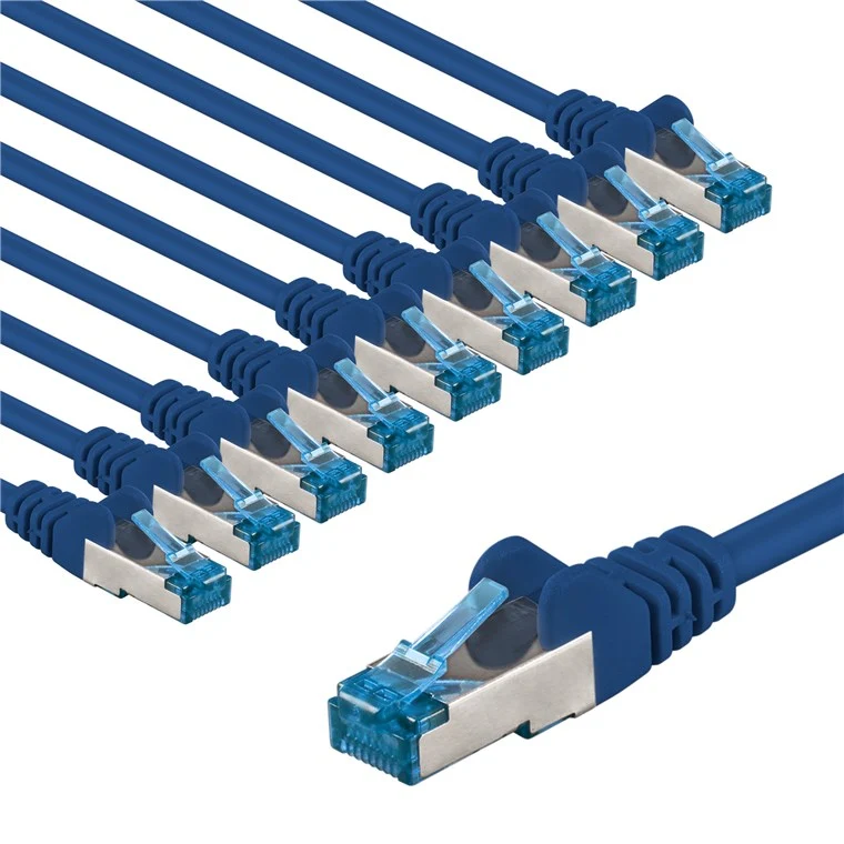 CAT 6A Patchkabel, S/FTP (PiMF), 3 m, blau, 10er-Set