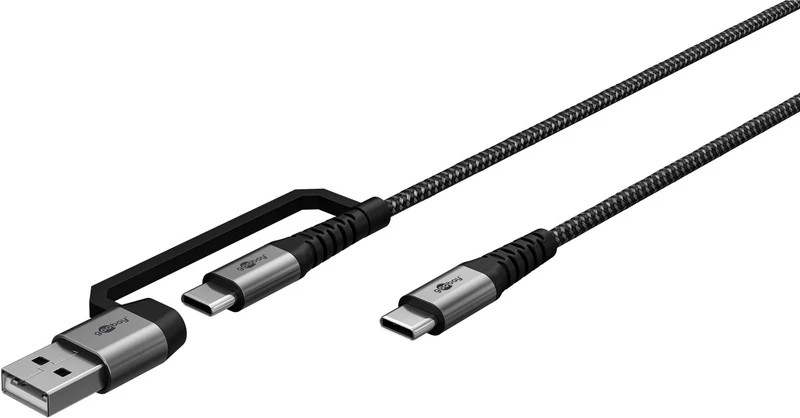2in1 USB-Textilkabel, spacegrau/silber, 1 m