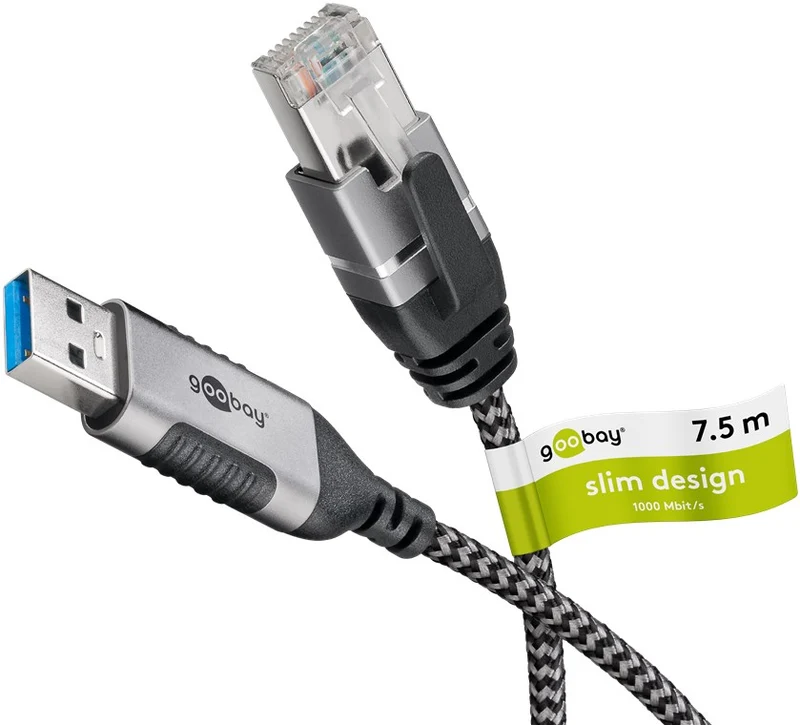 Ethernet-Kabel USB-A 3.0 auf RJ45, Slim, 7,5 m