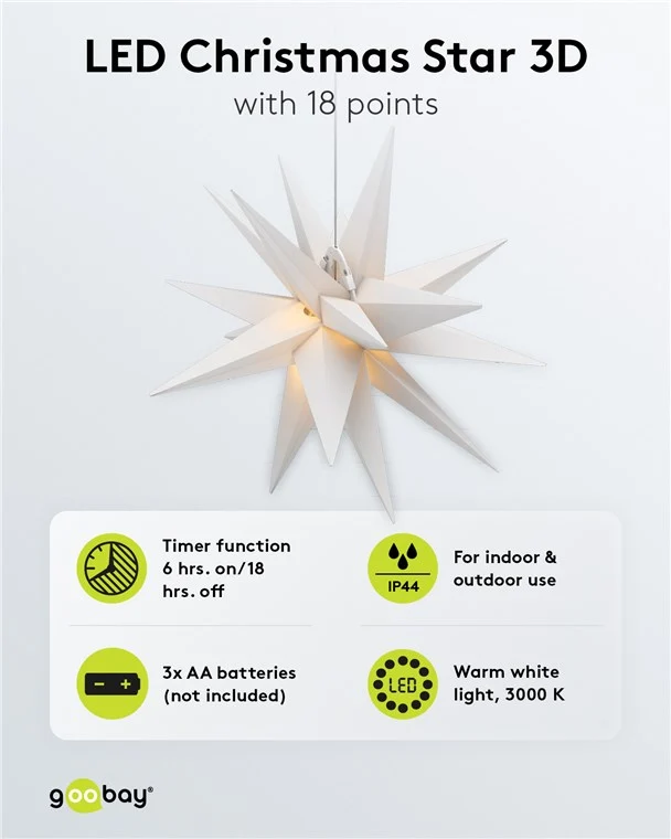 LED-Weihnachtsstern 3D, Ø 56 cm, batteriebetrieben
