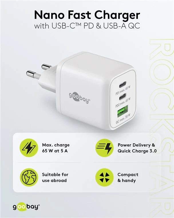 USB-C™ PD GaN Multiport-Schnellladegerät Nano (65 W) weiß