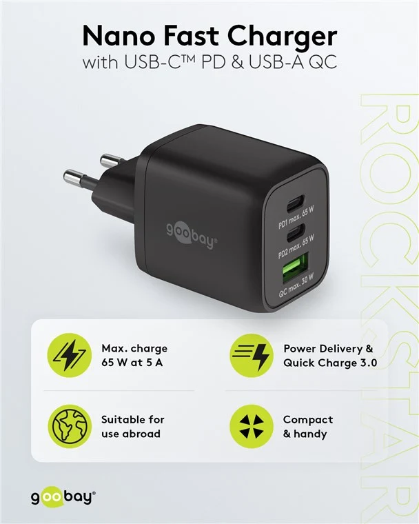 USB-C™ PD GaN Multiport-Schnellladegerät Nano (65 W) schwarz