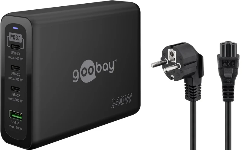 USB-C™ PD GaN Multiport-Schnellladegerät (240 W) schwarz
