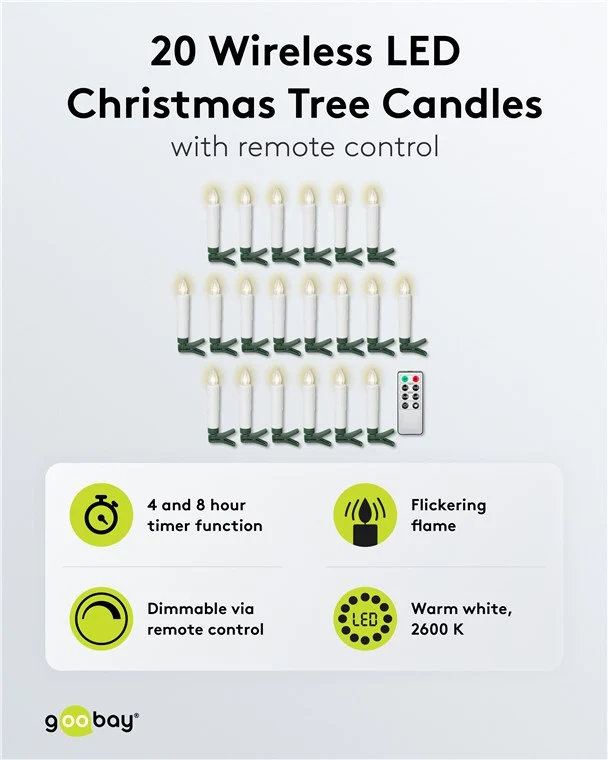 20 kabellose LED-Weihnachtsbaumkerzen
