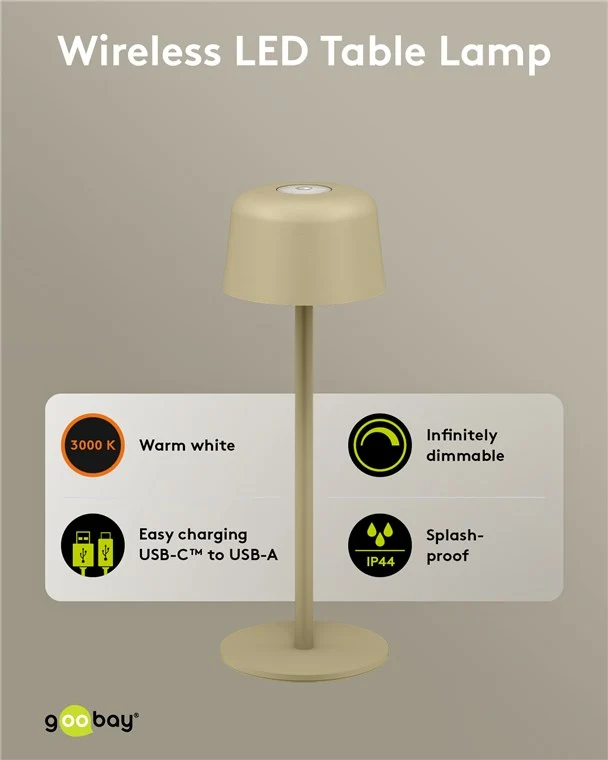 Kabellose LED-Tischleuchte, Größe S, 25 cm, beige