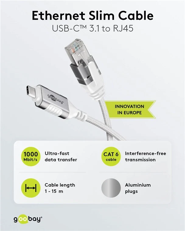 Ethernet-Kabel USB-C™ 3.1 auf RJ45, Slim, 1 m