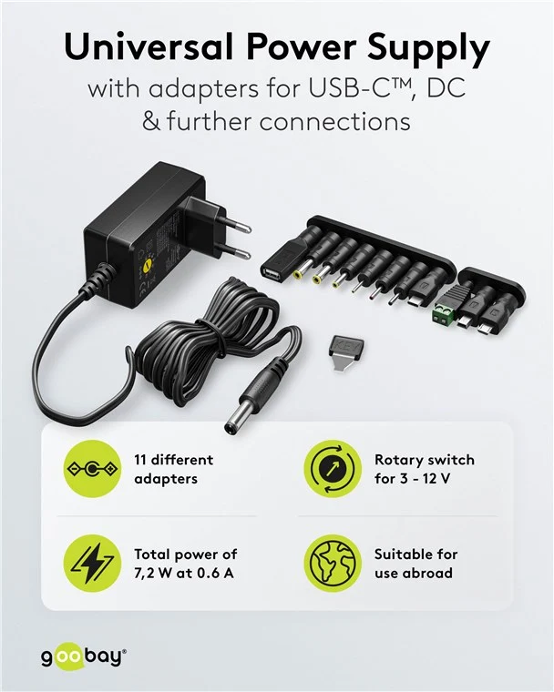 Universal-Netzteil (3 V - 12 V, max. 7,2 W / 0,6 A)