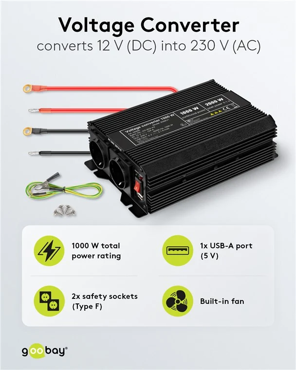 Kfz-Spannungswandler DC/AC (12 V - 230 V/1000 W)