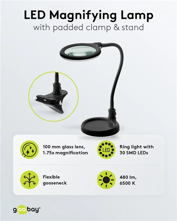 LED-Klemm-Lupenleuchte, 6 W, schwarz