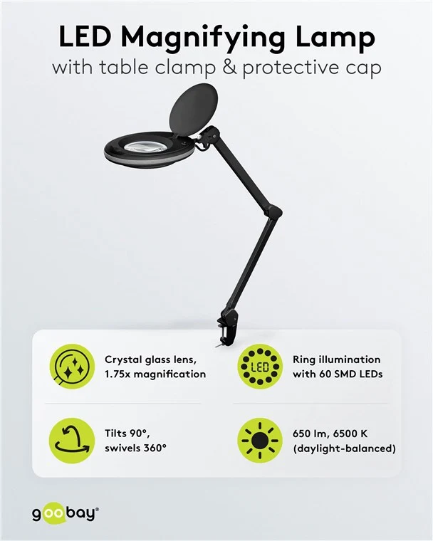 LED-Klemm-Lupenleuchte, 8 W, schwarz